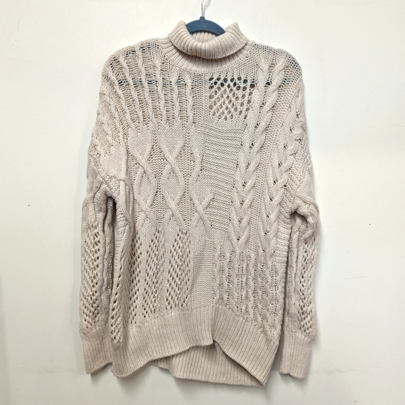 Athleta Cream Bedford Wool & Cashmere Sweater XS Fisherman Mock Neck - Picture 4 of 13